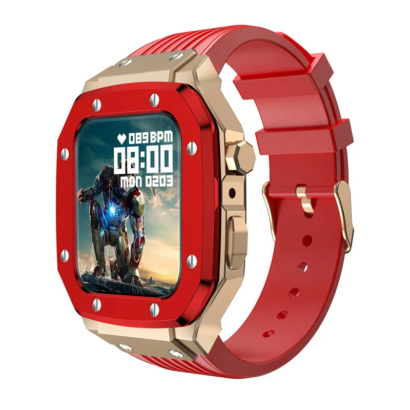 Luxury Modification Kit for Apple Watch Series 8 7 45Mm Men Rugged Case for Iwatch 6 5 4 44Mm Metal Cover+Silicone Sports Strap