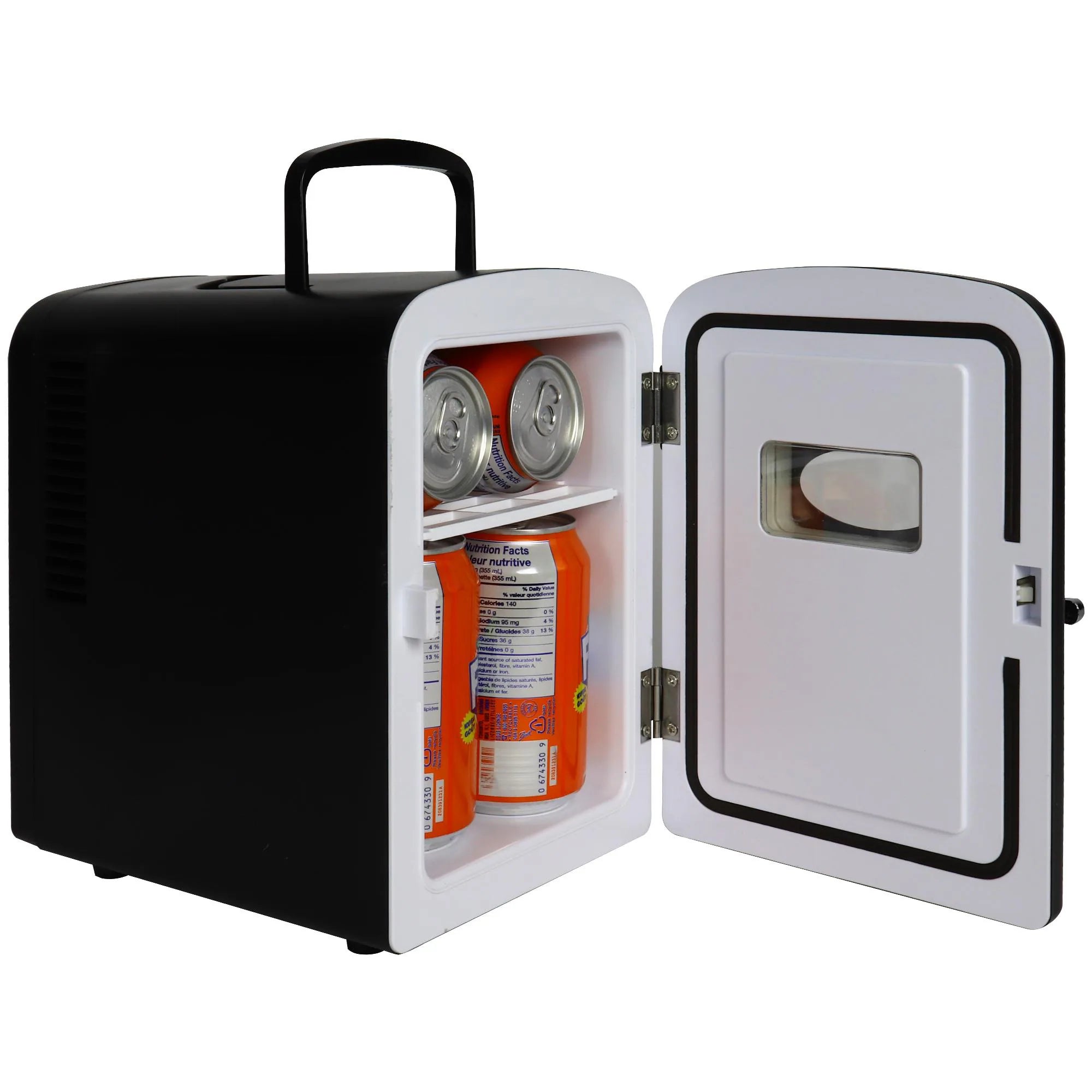 4L Retro Portable 6 Can Personal Cooler 0.14-Cu Ft Mini Fridge ( Black )