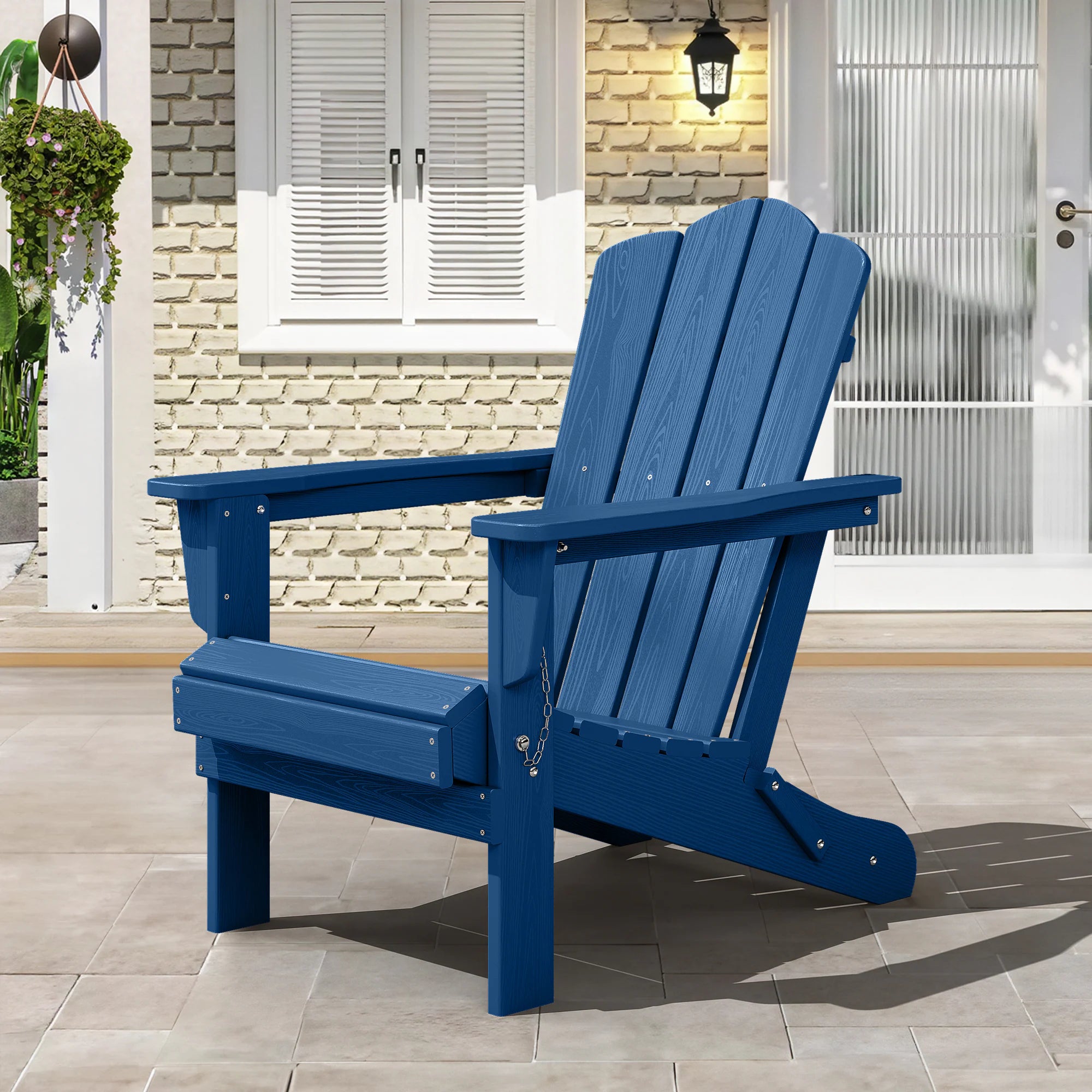 HDPE Folding Adirondack Chair Stackable Navy HDPE Frame Stationary Adirondack Chair with Slat Seat