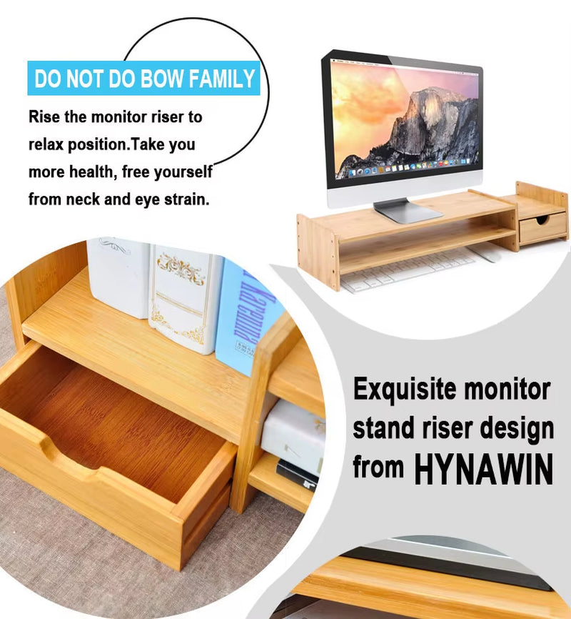 Monitor Stand Riser Desk Organizer with Drawers, Adjustable Desktop Storage Organizer for Computer, Printer, Cellphone