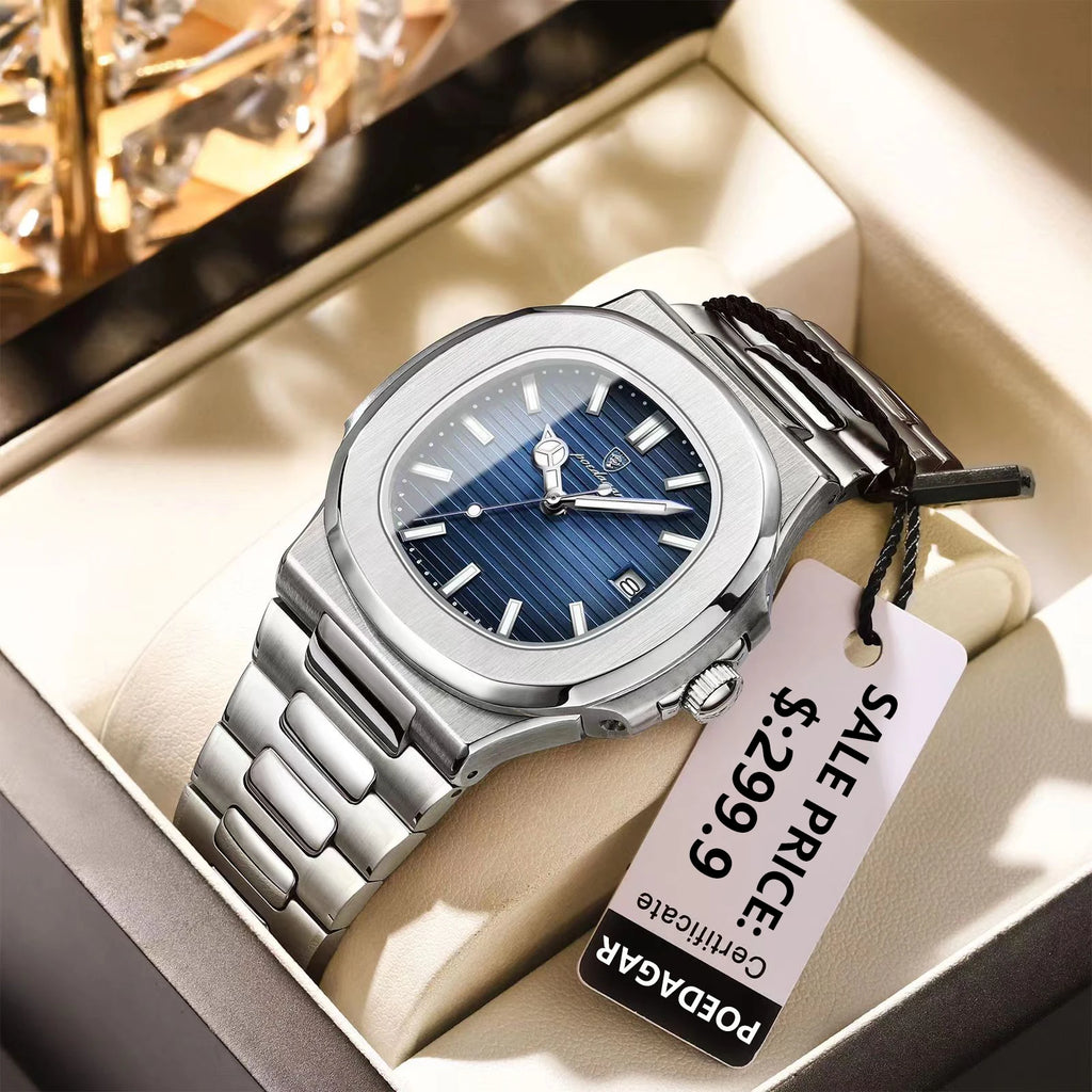 Luxury Watch for Man Waterproof Luminous Date Men Wristwatch Square Stainless Steel Business Men'S Quartz Watches Reloj