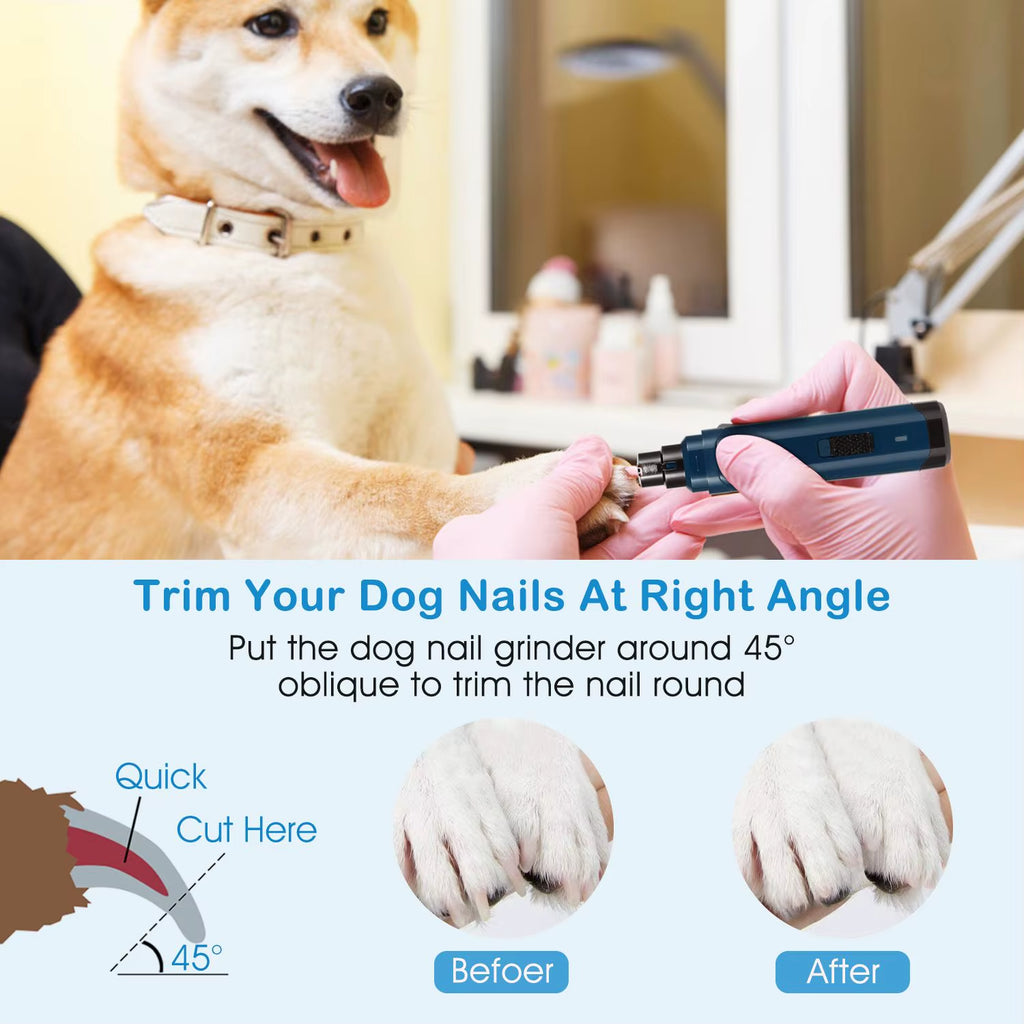 Professional Dark Blue Cordless Pet Nail Grinder for Dogs Quiet 2-Speed USB Rechargeable Model D0100HED8WA Paws Nail Drill