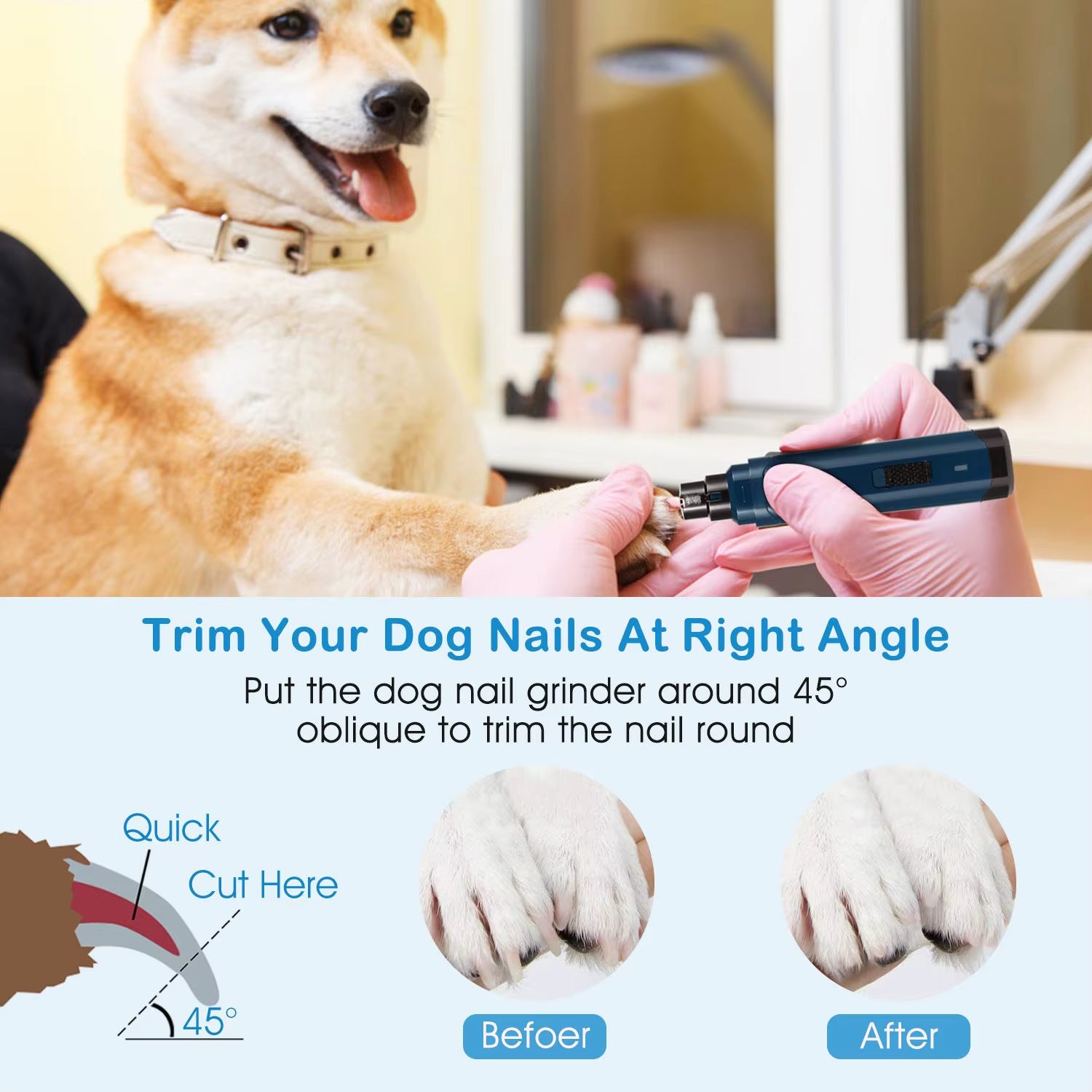 Professional Dark Blue Cordless Pet Nail Grinder for Dogs Quiet 2-Speed USB Rechargeable Model D0100HED8WA Paws Nail Drill
