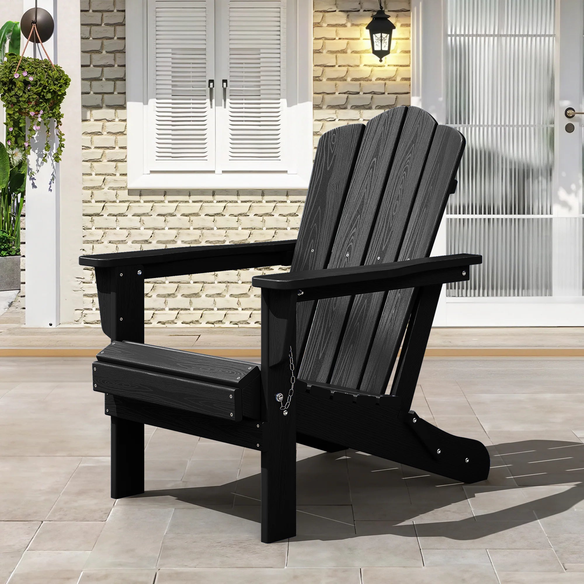 HDPE Folding Adirondack Chair Stackable Navy HDPE Frame Stationary Adirondack Chair with Slat Seat