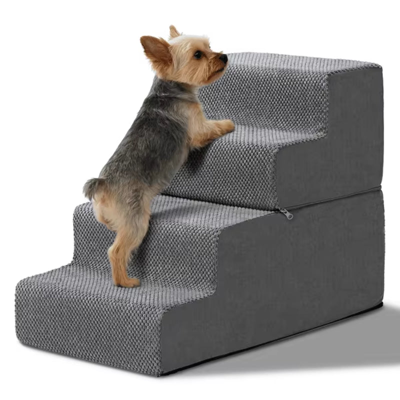 4 Step Dog Stairs for High Beds Non-Slip Removable Washable Cover Ramp Pet Accessory Small Indoor Outdoor Cats Dogs Model