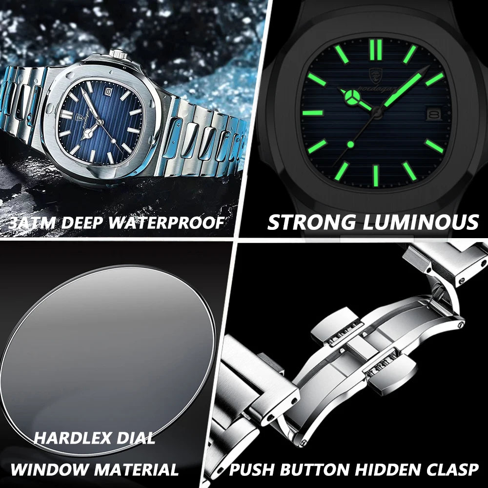 Luxury Watch for Man Waterproof Luminous Date Men Wristwatch Square Stainless Steel Business Men'S Quartz Watches Reloj