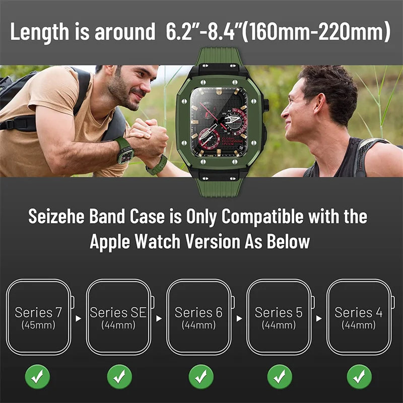 Luxury Modification Kit for Apple Watch Series 8 7 45Mm Men Rugged Case for Iwatch 6 5 4 44Mm Metal Cover+Silicone Sports Strap