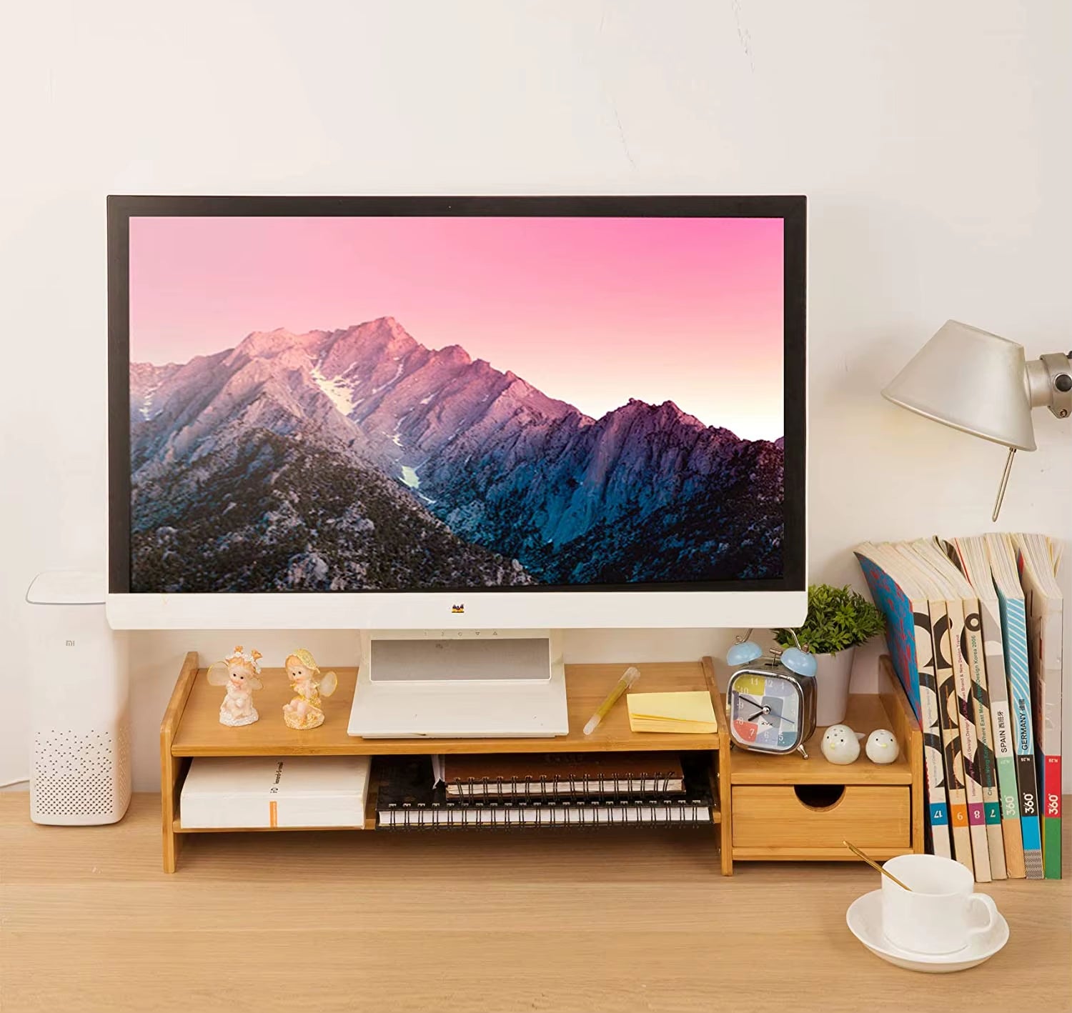 Monitor Stand Riser Desk Organizer with Drawers, Adjustable Desktop Storage Organizer for Computer, Printer, Cellphone