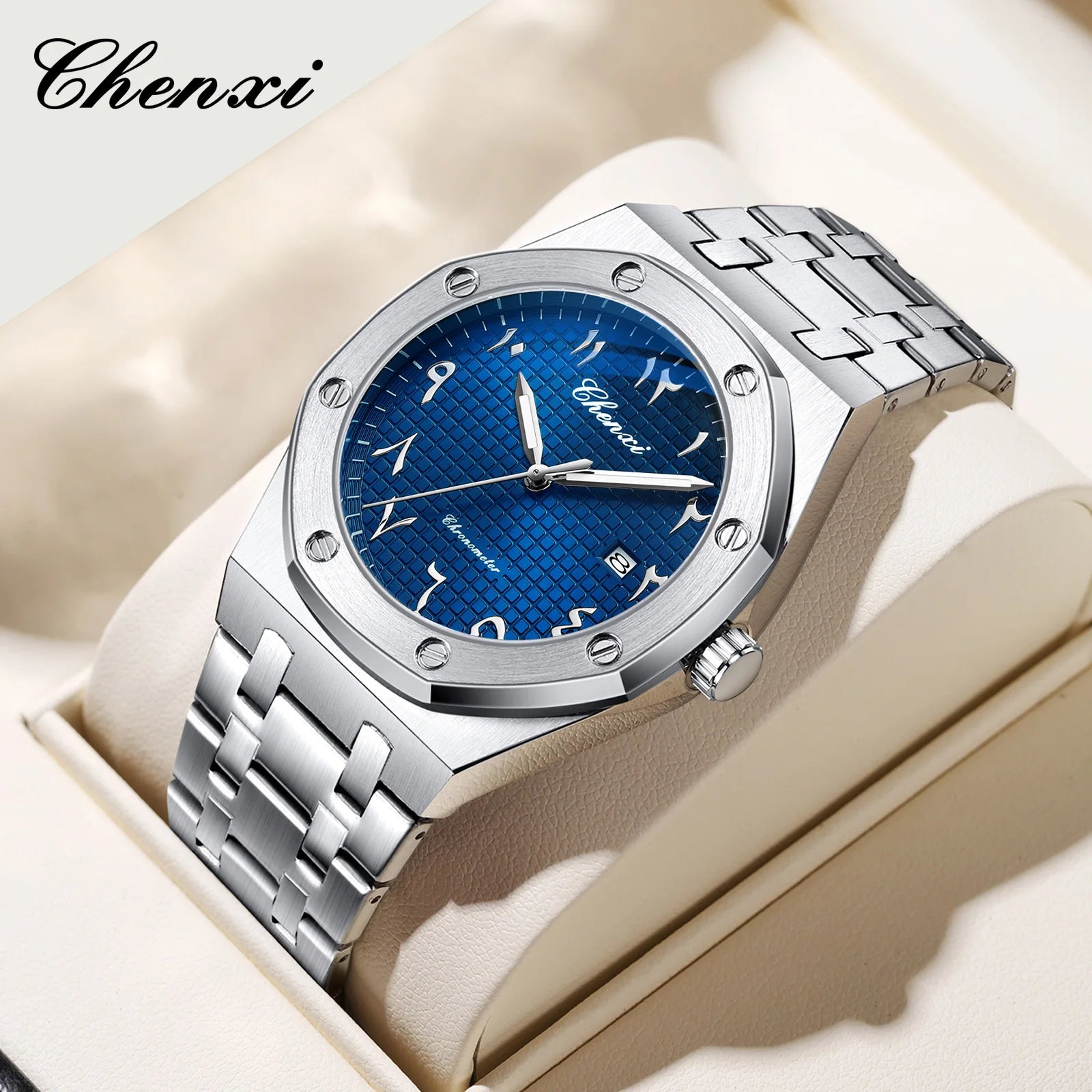 High-End Men'S Watches Waterproof 42Mm Special Eastern Arabic Numerals Dial Calendar Quartz Wristwatch Man Luxury Watch