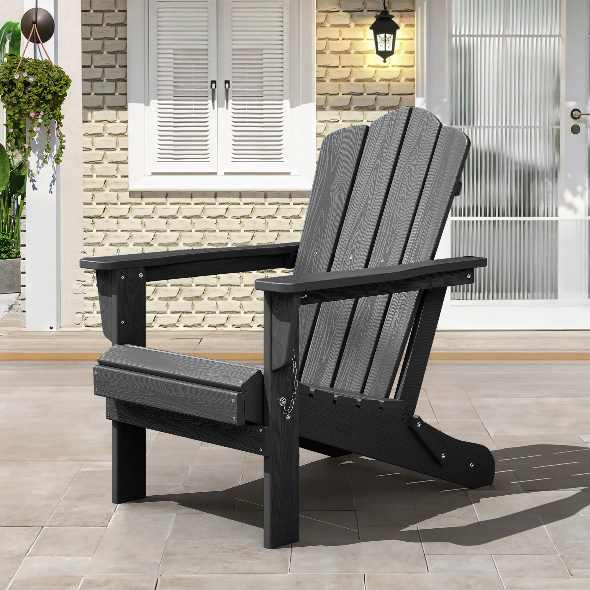 HDPE Folding Adirondack Chair Stackable Navy HDPE Frame Stationary Adirondack Chair with Slat Seat