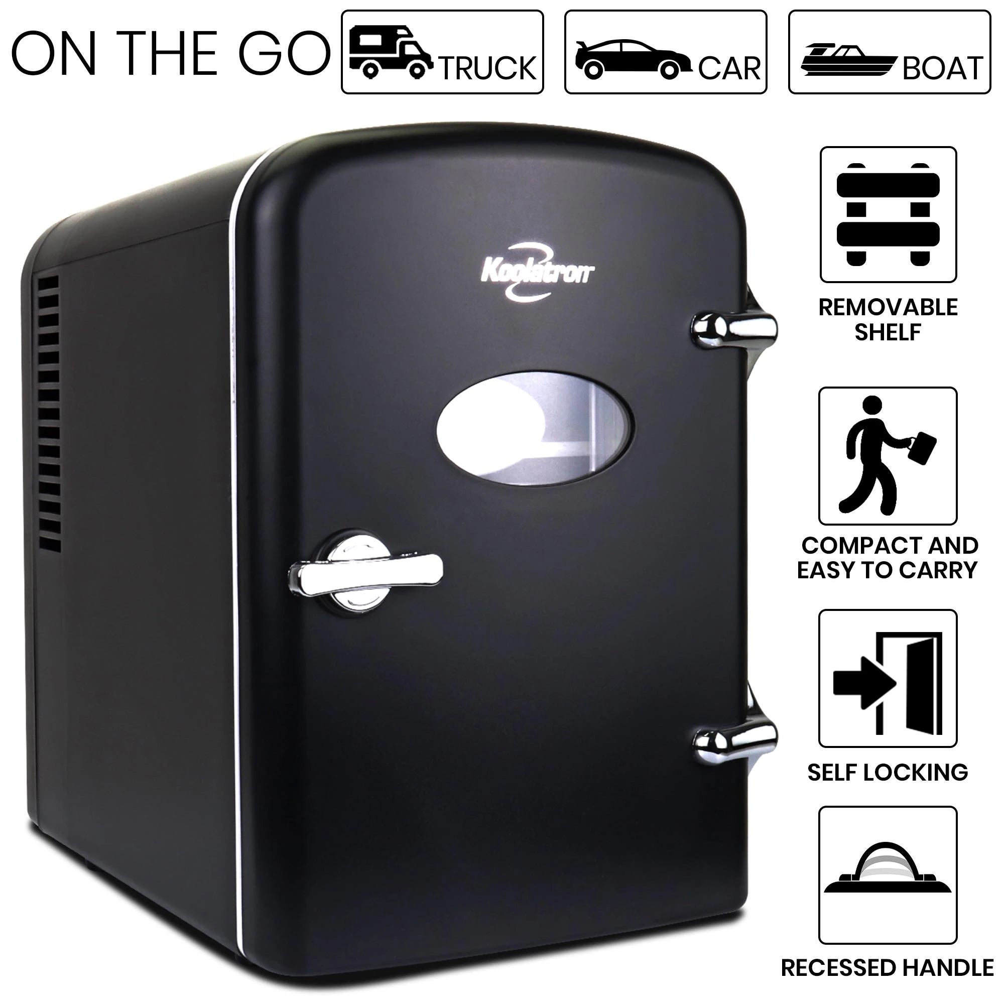 4L Retro Portable 6 Can Personal Cooler 0.14-Cu Ft Mini Fridge ( Black )