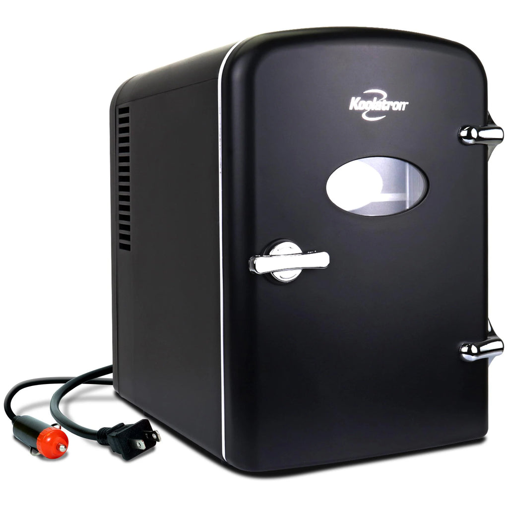 4L Retro Portable 6 Can Personal Cooler 0.14-Cu Ft Mini Fridge ( Black )