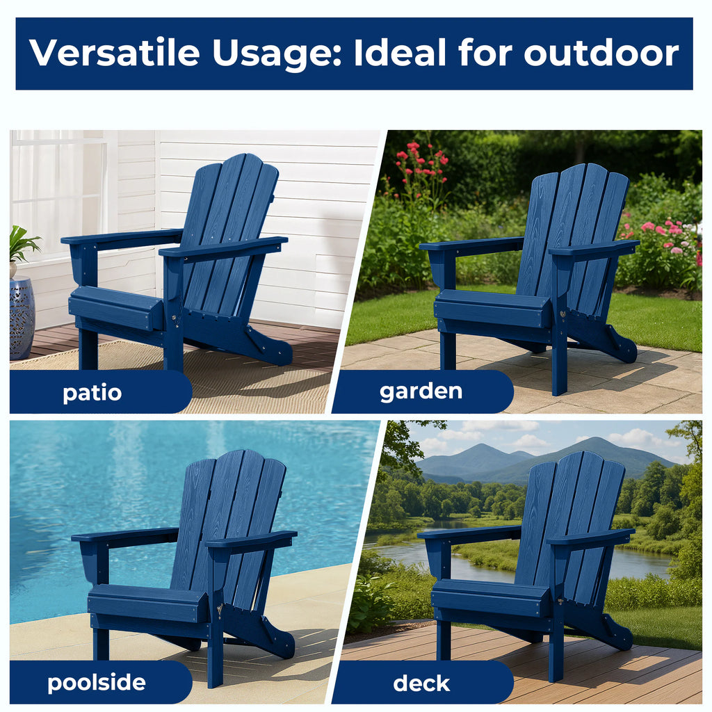 HDPE Folding Adirondack Chair Stackable Navy HDPE Frame Stationary Adirondack Chair with Slat Seat