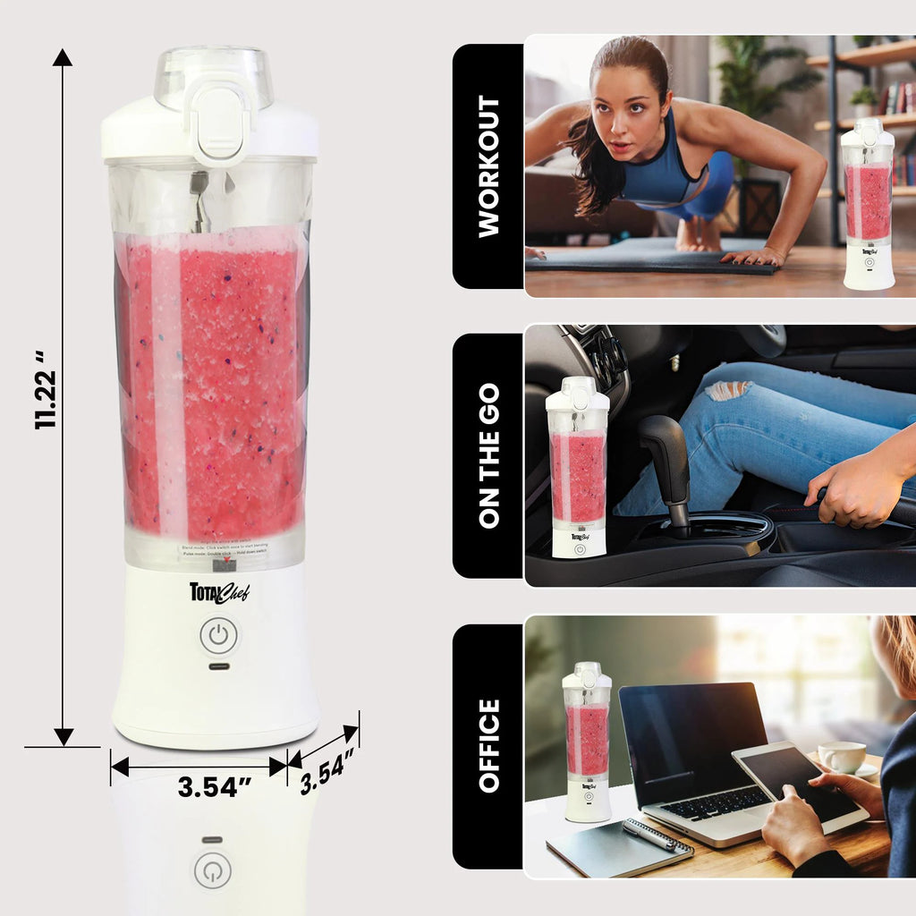 Total Chef USB Rechargeable Portable 20-Oz Countertop Blender ( White )