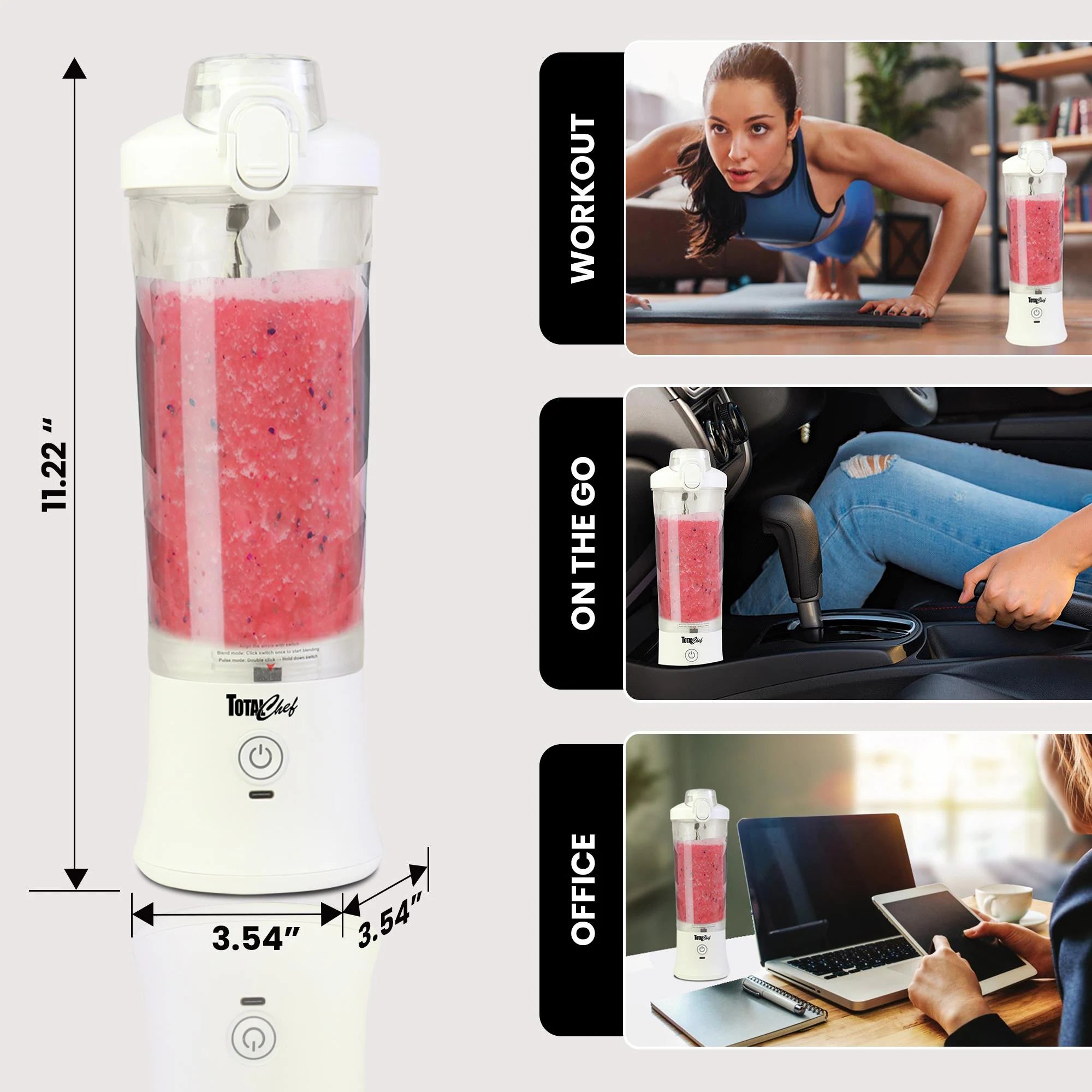 Total Chef USB Rechargeable Portable 20-Oz Countertop Blender ( White )