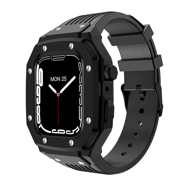 Luxury Modification Kit for Apple Watch Series 8 7 45Mm Men Rugged Case for Iwatch 6 5 4 44Mm Metal Cover+Silicone Sports Strap