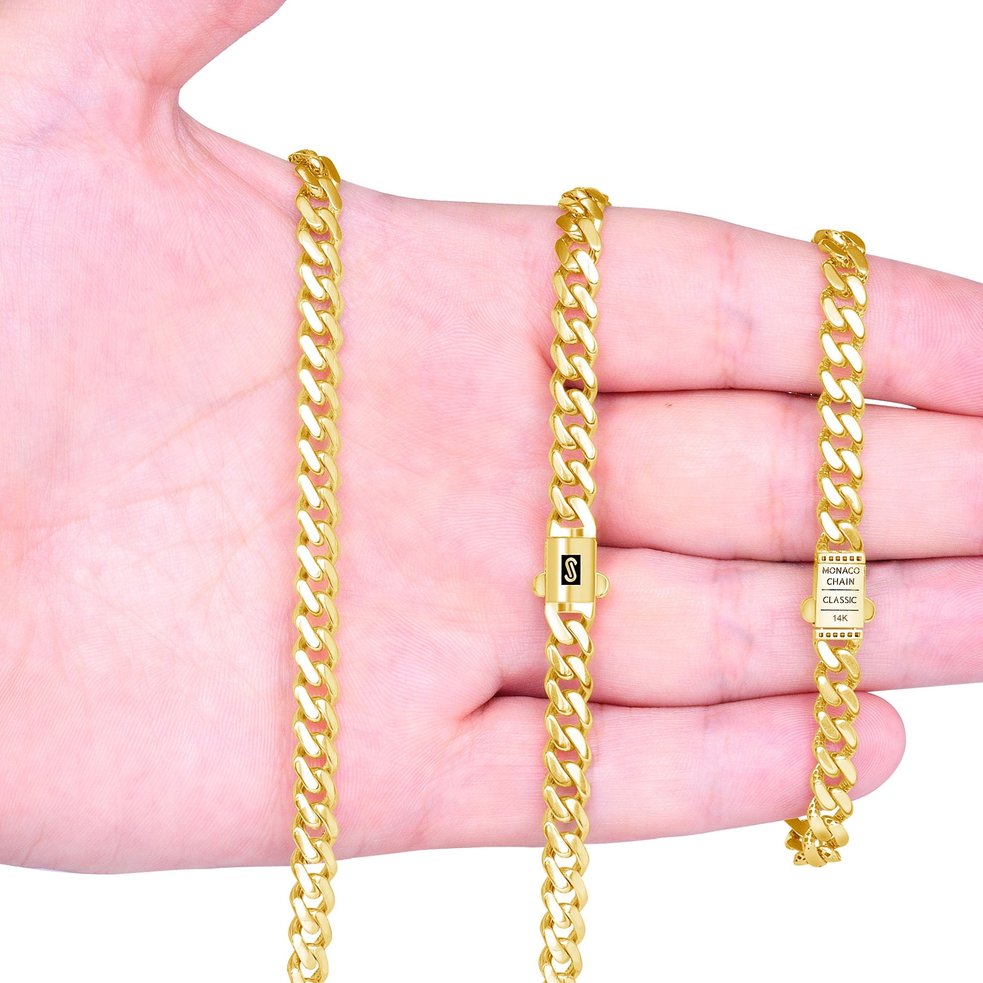 14K Real Yellow Gold Royal Monaco 6Mm Miami Cuban Link Necklace (16"-30") Italian Jewelry for Men & Women