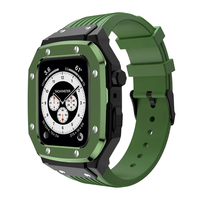 Luxury Modification Kit for Apple Watch Series 8 7 45Mm Men Rugged Case for Iwatch 6 5 4 44Mm Metal Cover+Silicone Sports Strap
