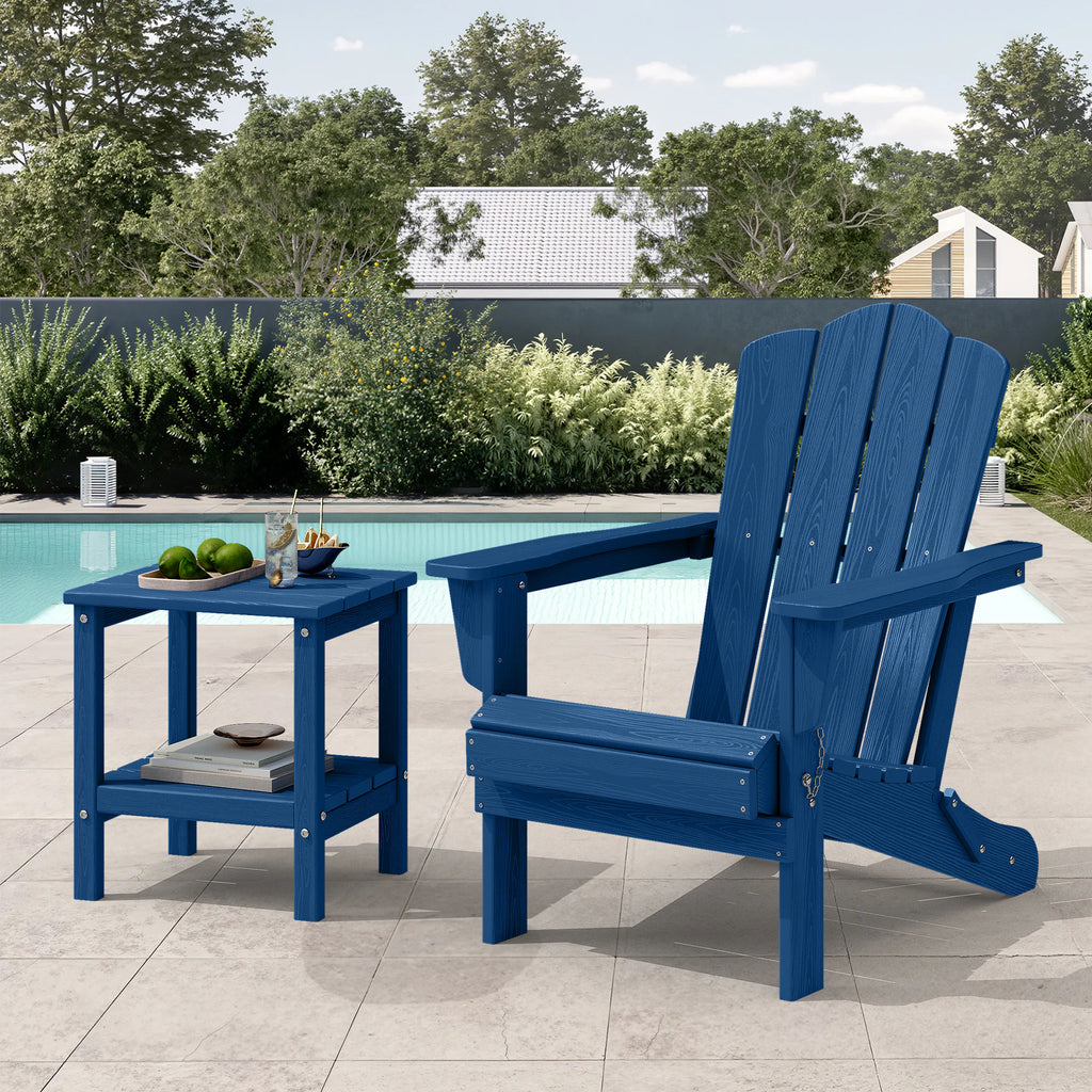 HDPE Folding Adirondack Chair Stackable Navy HDPE Frame Stationary Adirondack Chair with Slat Seat
