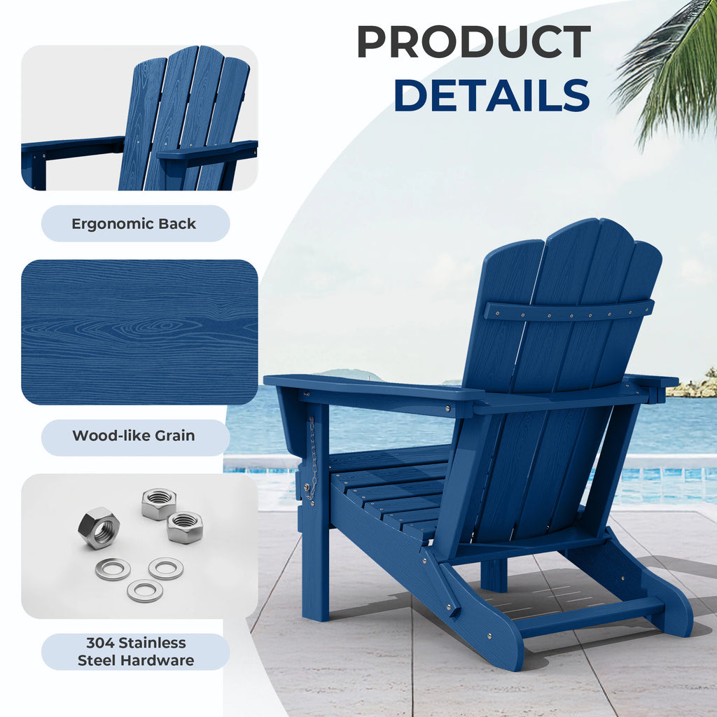 HDPE Folding Adirondack Chair Stackable Navy HDPE Frame Stationary Adirondack Chair with Slat Seat