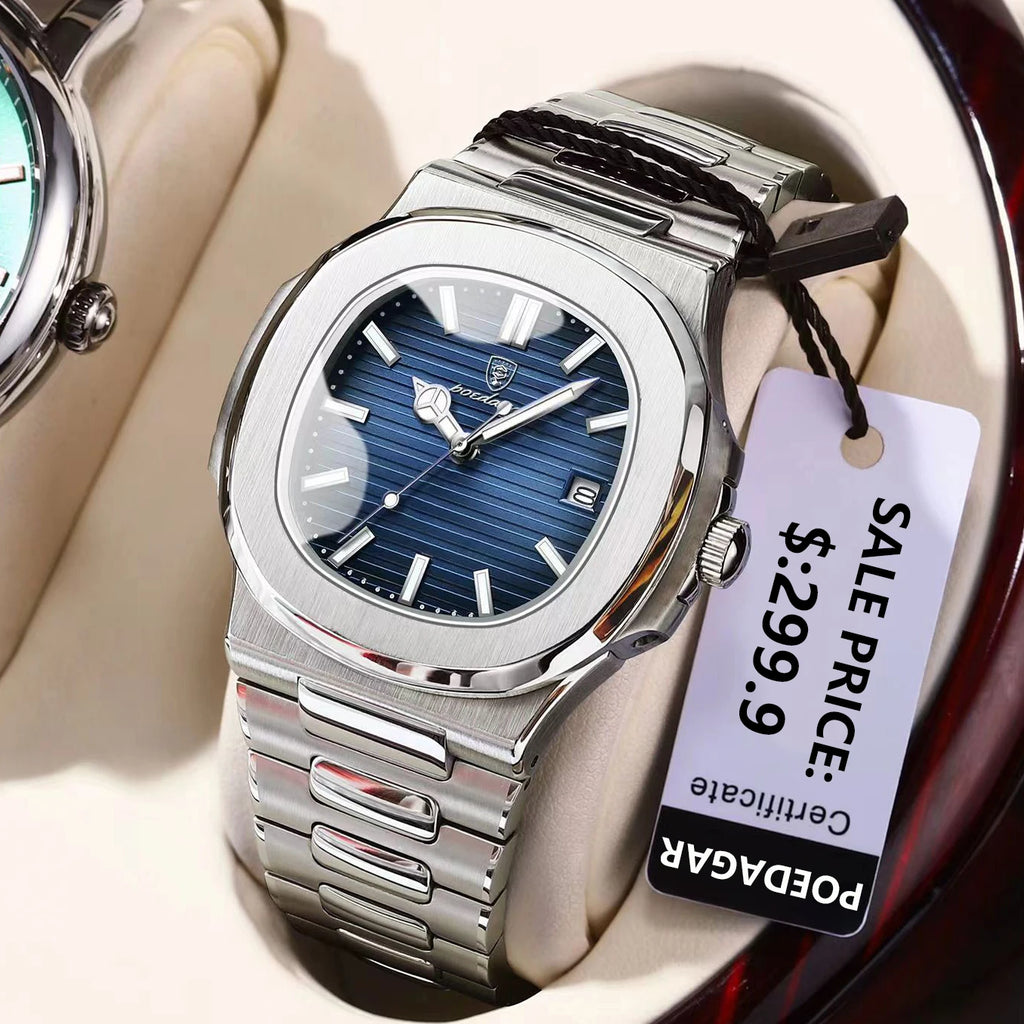 Luxury Watch for Man Waterproof Luminous Date Men Wristwatch Square Stainless Steel Business Men'S Quartz Watches Reloj
