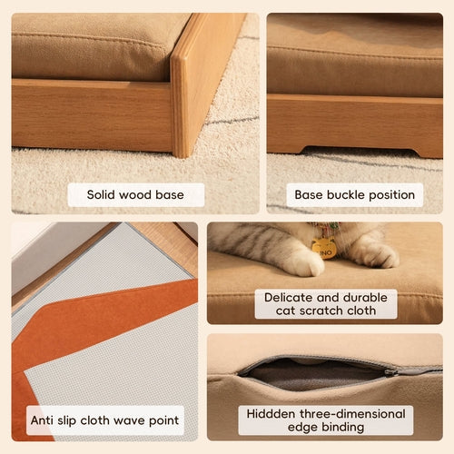 Modern Wooden Pet Bed for Cats & Dogs – Oak Veneer Frame with